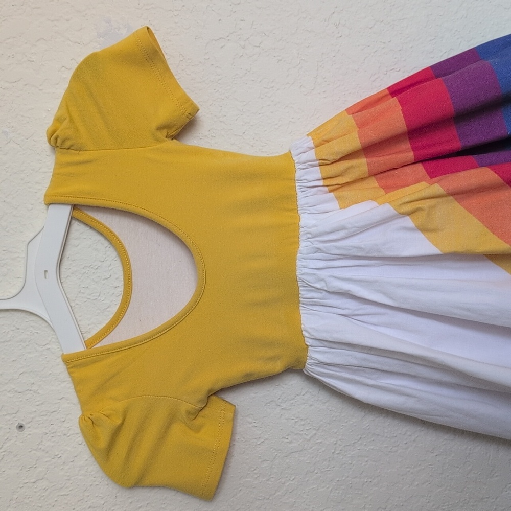 Vibrant Yellow and Rainbow Kids Dress - Picture 6 of 7